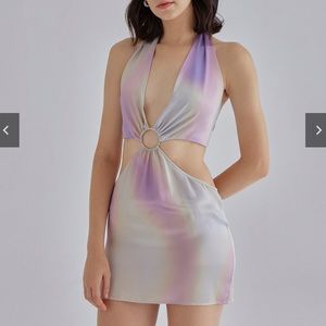 Silk Maison Purple Euphoria Halterneck Mini Silk Dress